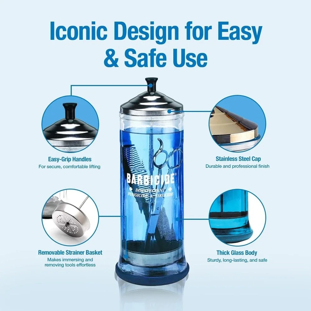 NEW ForPro Multi-Cide Tall Glass‎ Jar, for All Hairstyling Tools/ Brushes